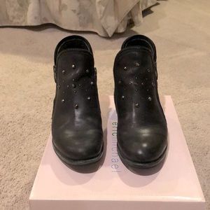 Erica Michael Black bootie with zipper sides and studs in front